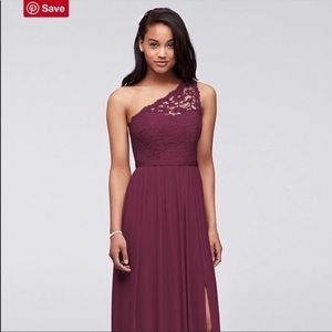 David’s Bridal One Shoulder Long Lace Dress! Size 16! Wine Color!